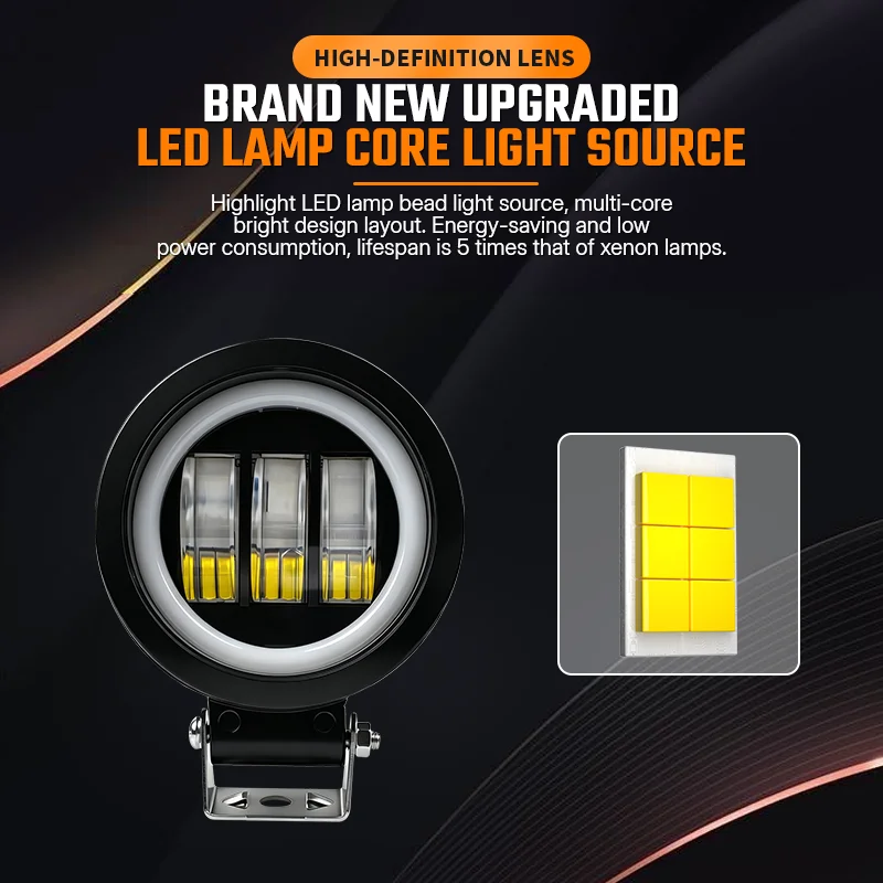 Motorcycle ATV UTV Spotlight LED Dirt Bike Work Light External Round/Square Spotlights Led Angel Eyes Driving Lights For Honda