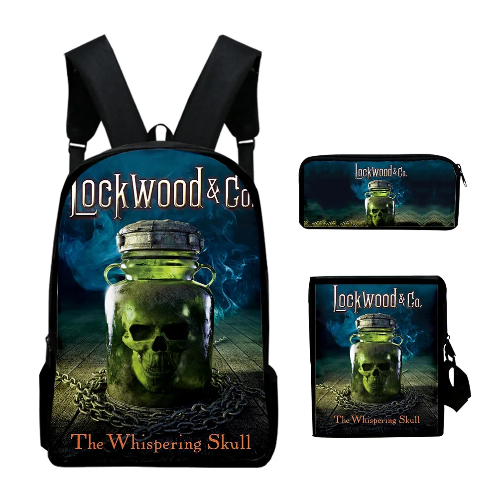 Trendy Lockwood & Co Tv Show 3D Print 3pcs/Set pupil School Bags Laptop Daypack Backpack Inclined shoulder bag Pencil Case