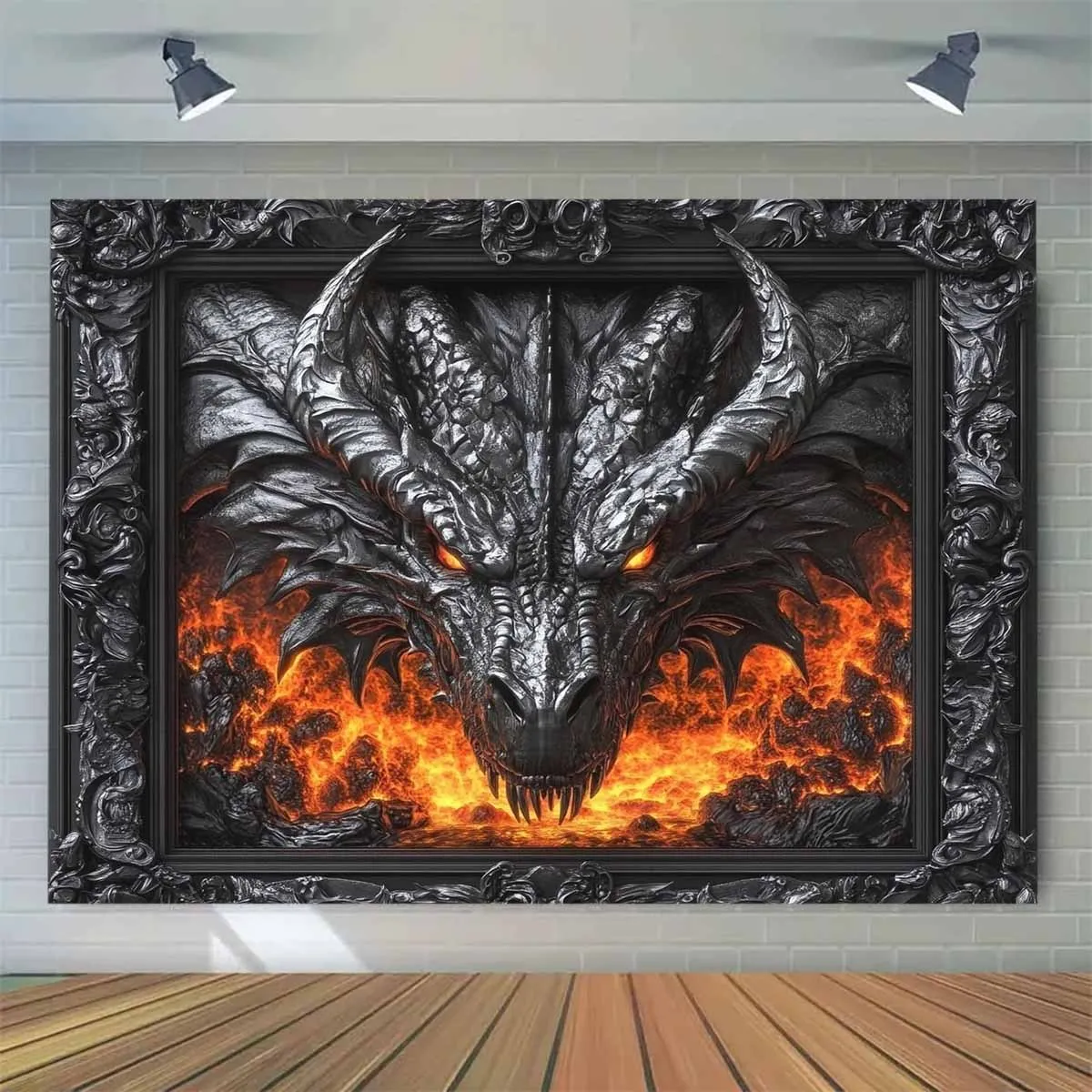 نسيج التنين الناري - مثالي لإضافة نمط القوطية والخيال إلى أي ديكور غرفة، مثالي للاستخدام المنزلي