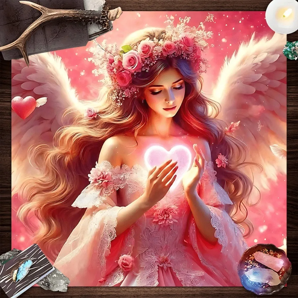 Angel Rose Tarot Altar Cloth Multiple Sizes HD Sublimation Print Mystic Symbol 100 Polyester Machine Wash Divination Party Gift