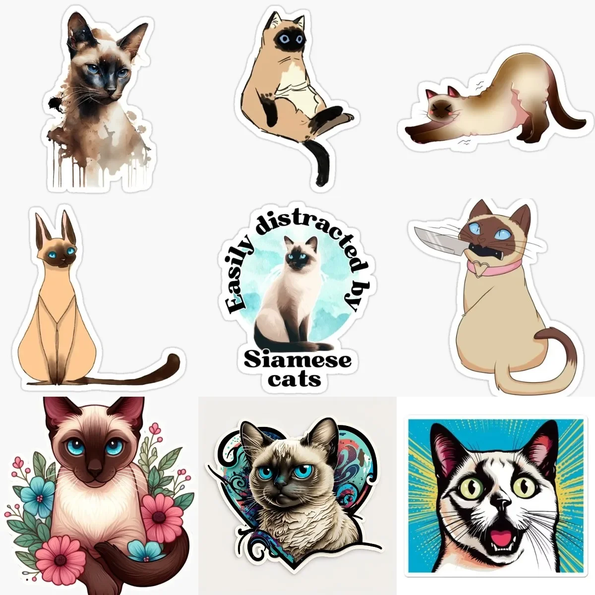 

Creative Siamese Cat Cute Pets PVC Waterproof Sticker Fridge Wall Car Van Bicycle Window Decal Accessories