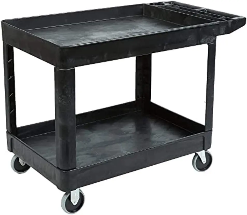 Rubbermaid Commercial Products 2-Shelf Utility/Service Cart, Medium, Black, Lipped Shelves, Ergonomic Handle, 500 lbs. Capacity