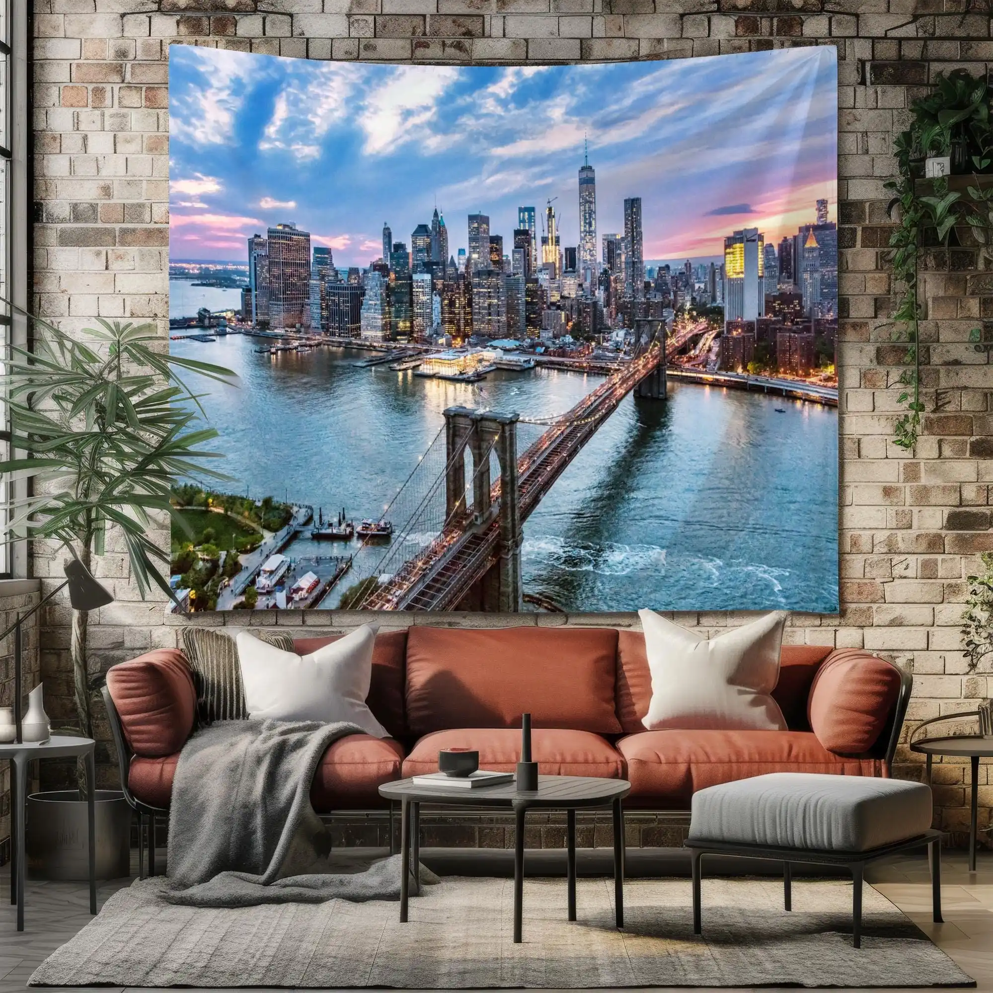 Large City Skyline Mural Tapestry Wall Hanging Waterproof Canvas Print for Living Room Decor
