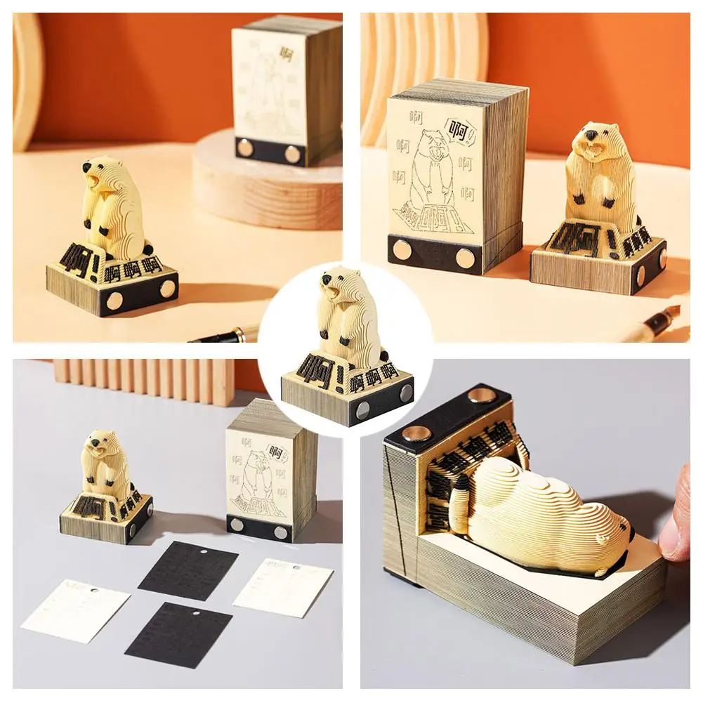 2026 Anno Calendario Creativo 3D Note di carta Blocco note Regalo Intaglio Coniglietto Orso Calendario Casa di carta Squalo Arte Scultura carina C9O7