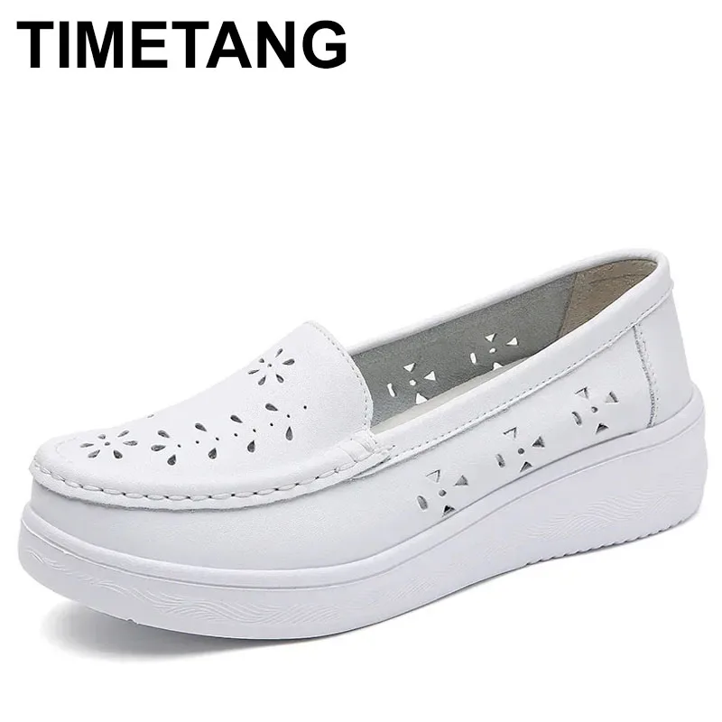 

2025 Women Air Cushion Genuine Leather Mom White Shoes Comfortable Breathable Flats Nurse Casual Lazy Slip-on Shoes Loafers