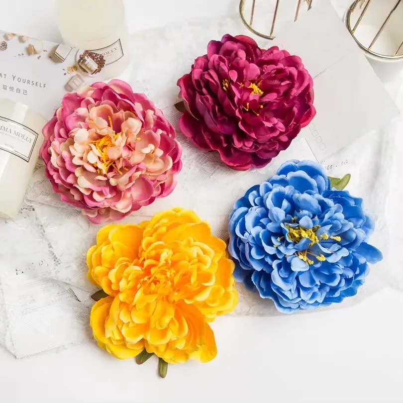 60PCS 15CM Big Peony Artificial Flowers for Home Decoration Christmas Garlands Autumn Garden Wedding Bride's Wrist New Year Gift