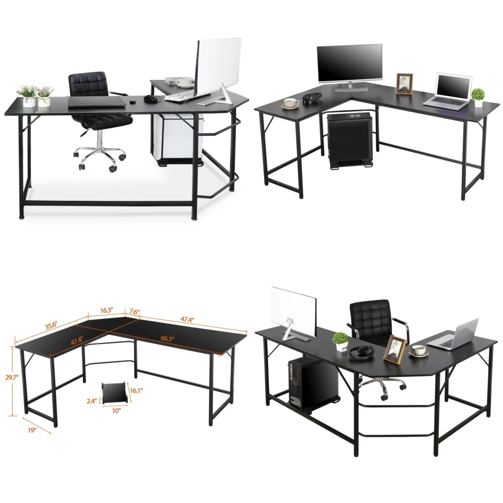 L-vormig gamingbureau 66-inch hoekcomputerbureau voor laptop PC Studiewerkstation Thuiskantoor Groot oppervlak in hoogte verstelbaar