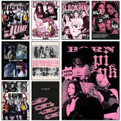 B-Black Kpop Group P-Pinks Gril Poster Self-adhesive Art Waterproof Paper Sticker Coffee House Bar Room Wall Decor