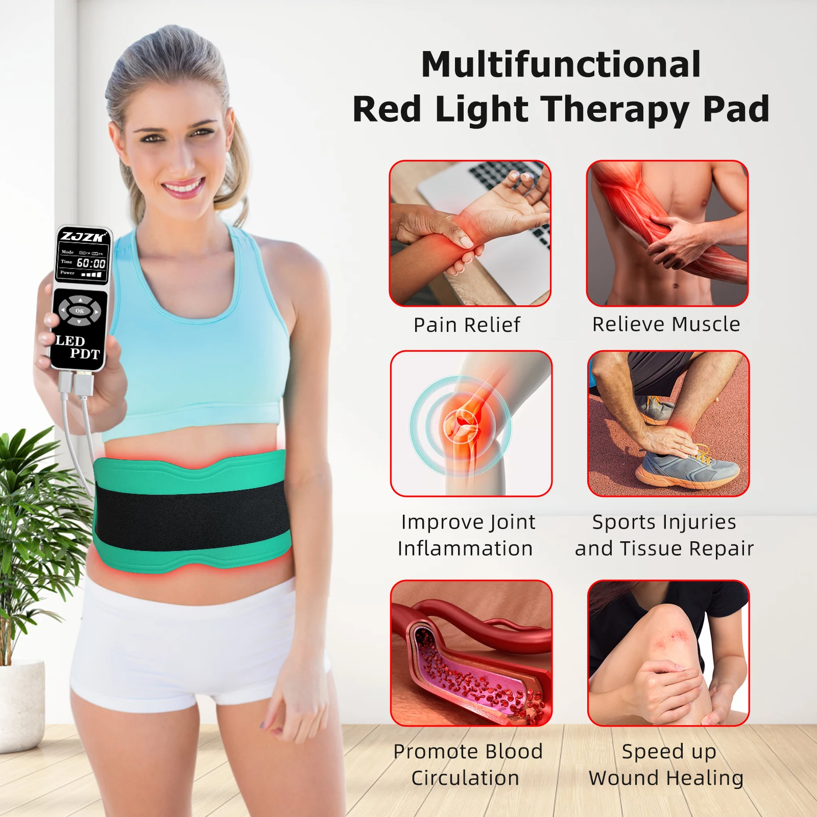 

ZJZK 660nm Red Light Therapy Pad Usb 850nmx150Chips+940nmx150Chips What Is Infrared Hips Improve Local Anti-Infection Ability