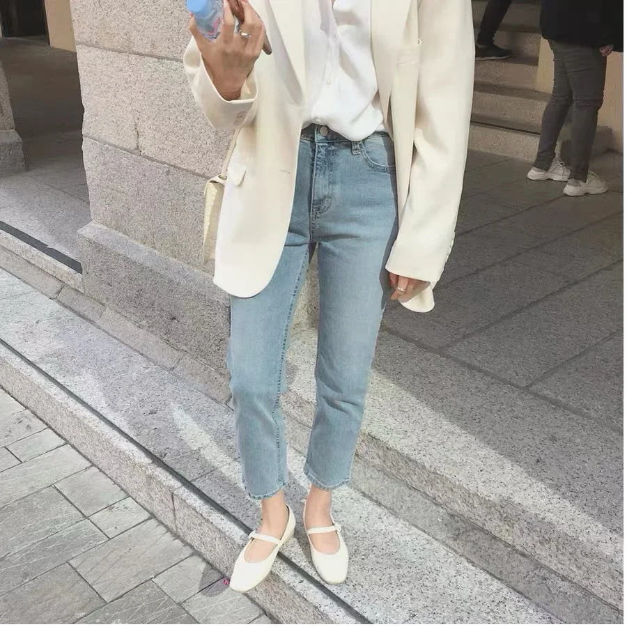 REALEFT Spring Autumn White Women's Blazer 2025 New Long Sleeve Single Breasted Korean Casual Loose Outwear Pockets Female