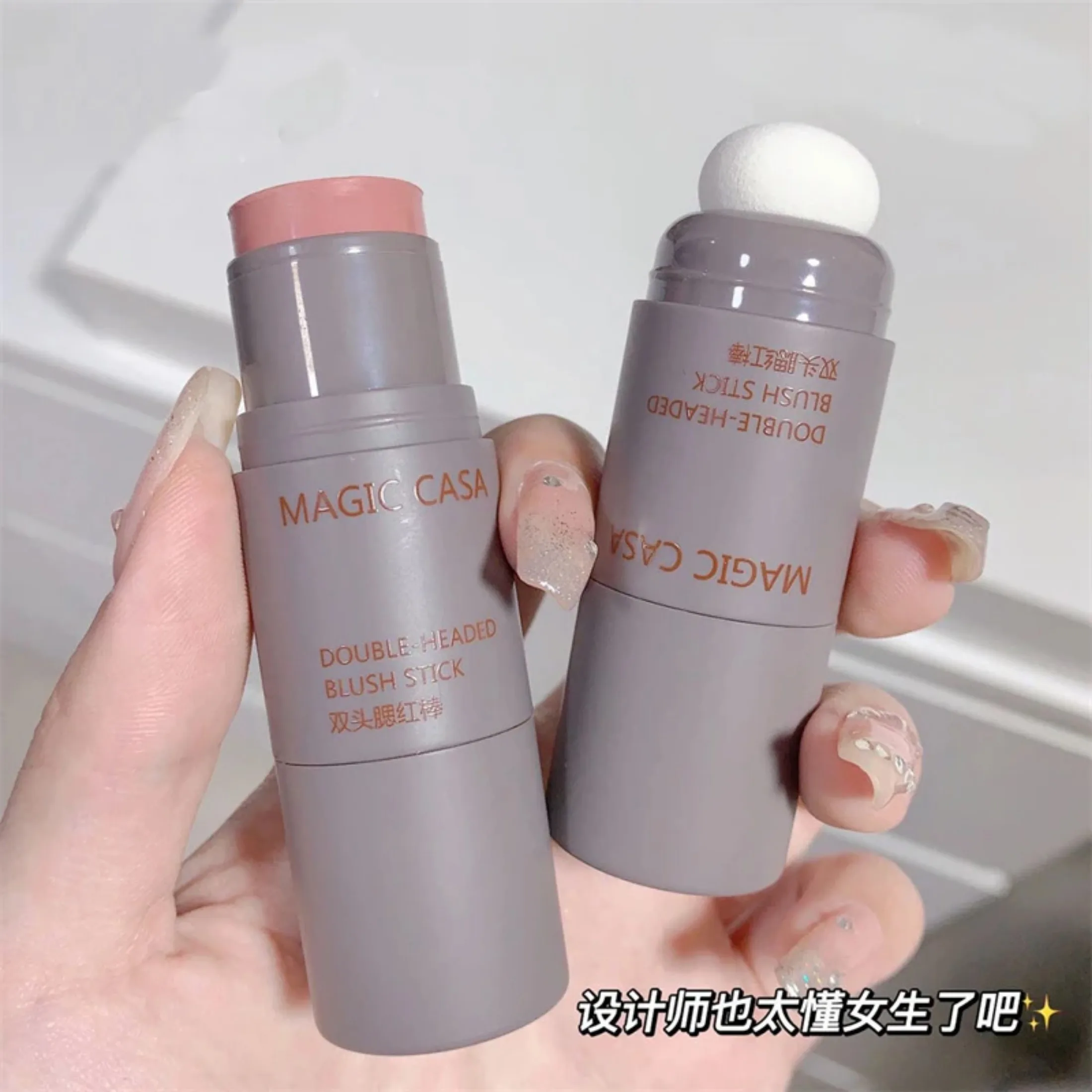 Double-ended Blush Stick Sponge Facial Blush Waterproof Brightening Face Contouring Shadow Blusher Tint Cheek Korean Cosmetics