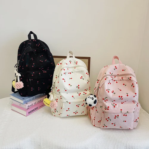 Imagen 1 del producto Mochila de PANA con patrón de cereza para mujer, morral de viaje con correa ajustable para ordenador portátil, con cremallera para el trabajo, compras y escuela