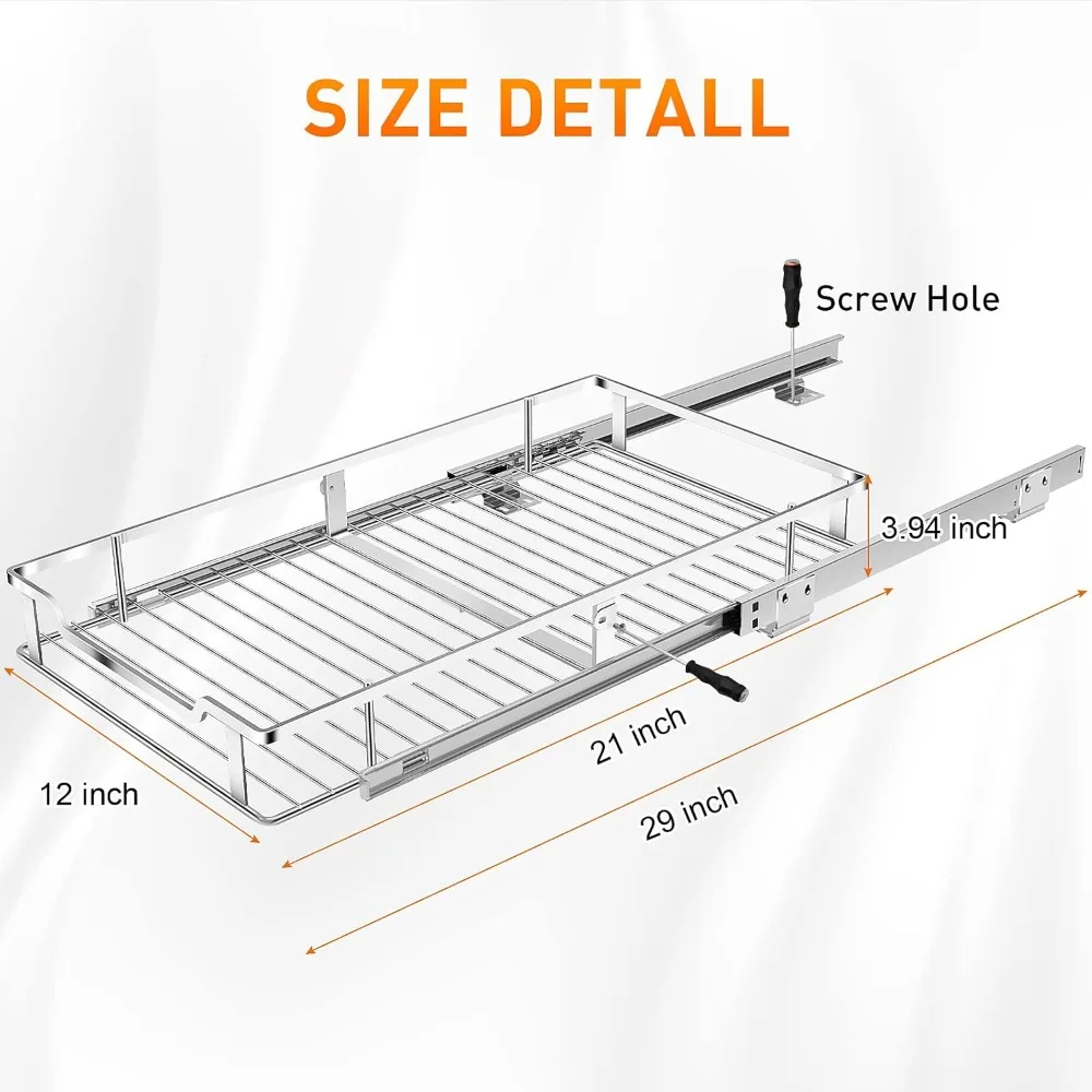 Pull Out Cabinet Organizer, 2 Pack Heavy Duty Slide Out Pantry Shelves Sliding Drawer Storage For Kitchen 12" W x 21" D,