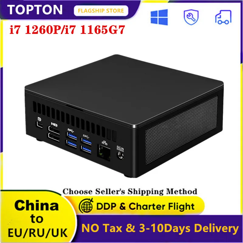 Topton NUC 미니 게임용 컴퓨터, 미니 PC, i7 1260P, i7 1165G7, i5, Thunderbolt4, Windows 11/10, 2DDR4, NVMe SSD, 2 * HDMI, DP, 8K, HD, WiFi, BT