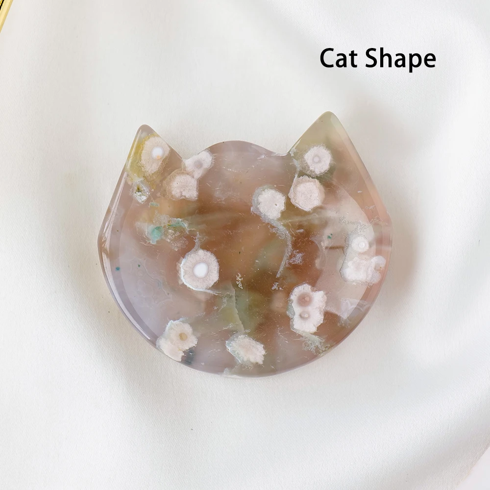 Natural Sakura Agate Cavring Cherry Agate Crystal Bowl Reiki Chakra Healing Crystal Plate Polishing Minerals Home Bowls Decor