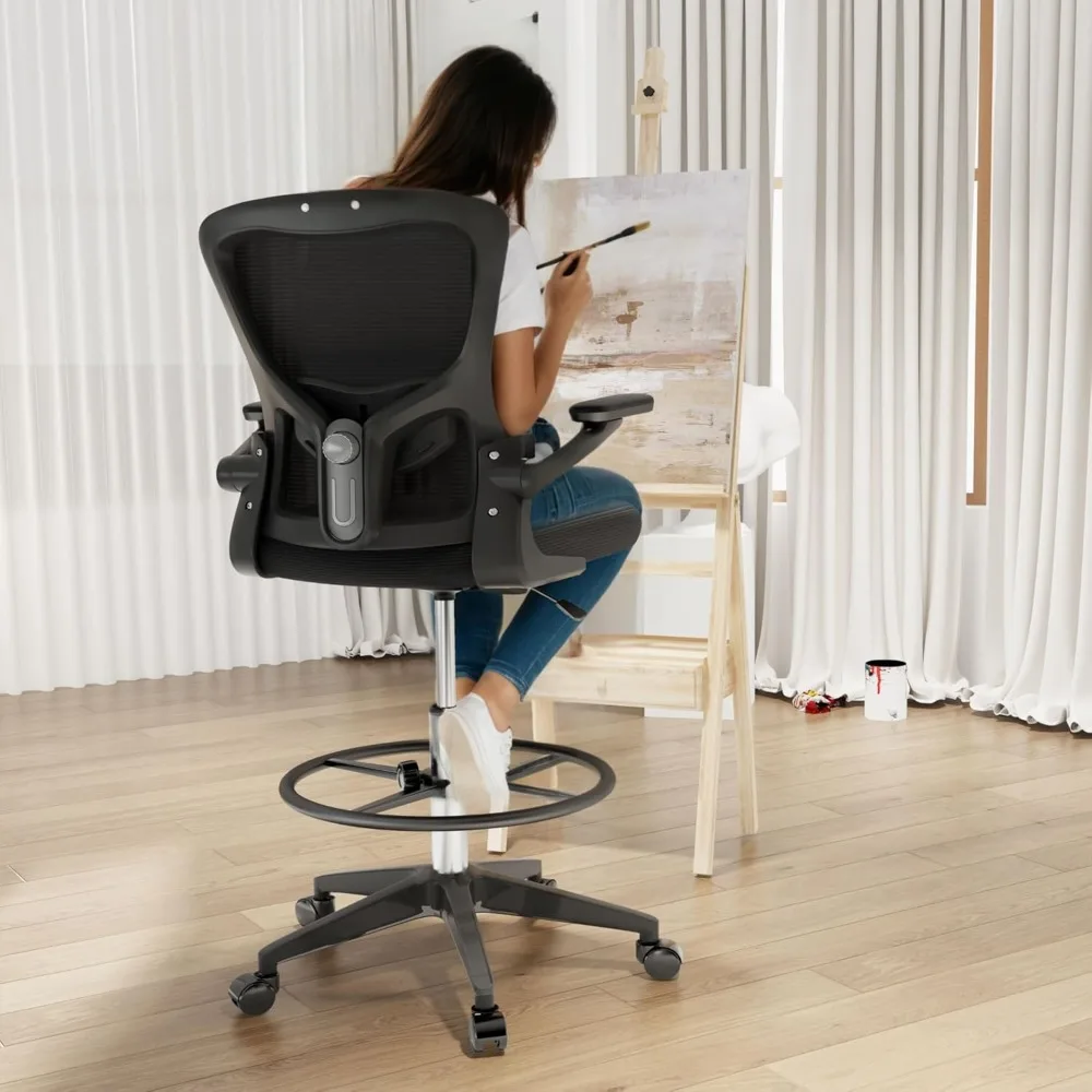 

Upgraded Drafting Chair Tall Office Chair with 2D Lumbar,3D Flip-up Armrest,Standing Desk Chair with Breathable Mesh