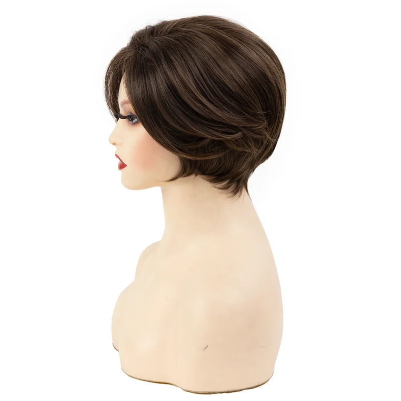 Korte Pixie Cut Synthetische Pruiken Natuurlijk Bruin Haar Pruik Met Zijpony Voor Vrouwen Dagelijks Cosplay Hittebestendig Vrouwelijk Nephaar