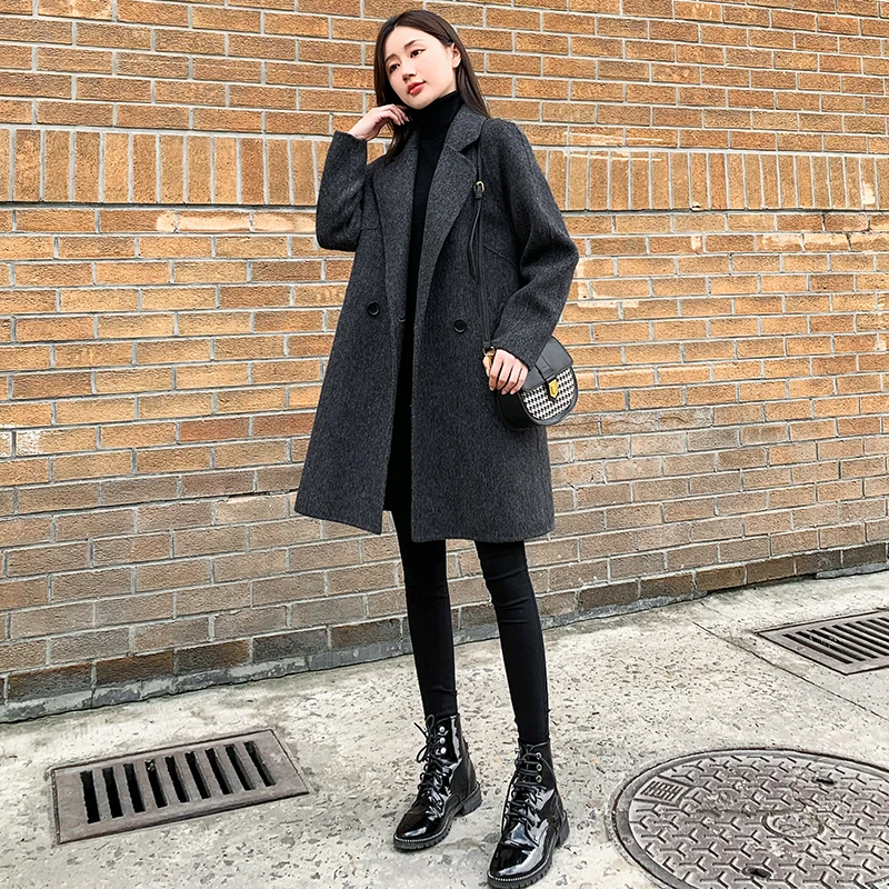 

Woolen Women's Jacket Elegant Loose Long Sleeve Turn-Down Collar Single Breasted Female Overcoat Winter Fashion Casual Lady Coat