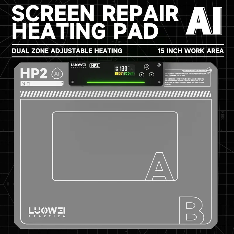 Luowei LW-HP2 LCD Screen Repair Heating Pad, Dual-Zone Adjustable Temperature Silicone Mat for Phone & Tablet Repair Tools