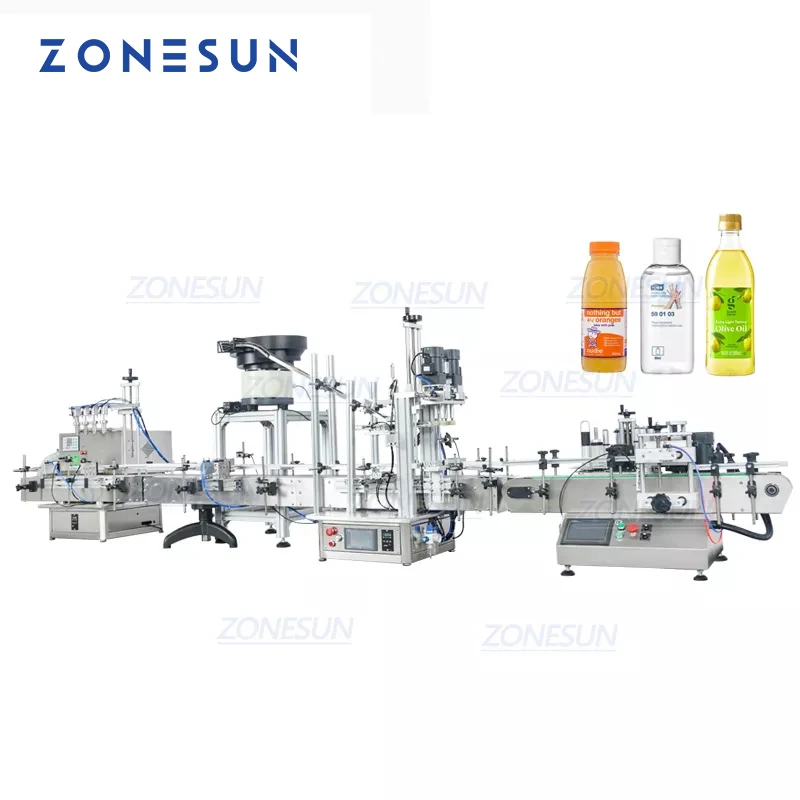 ZONESUN ZS-FAL180C10 생산 라인 연동 펌프 액체 충전 캡핑 및 라벨링 기계 라인 진동 그릇