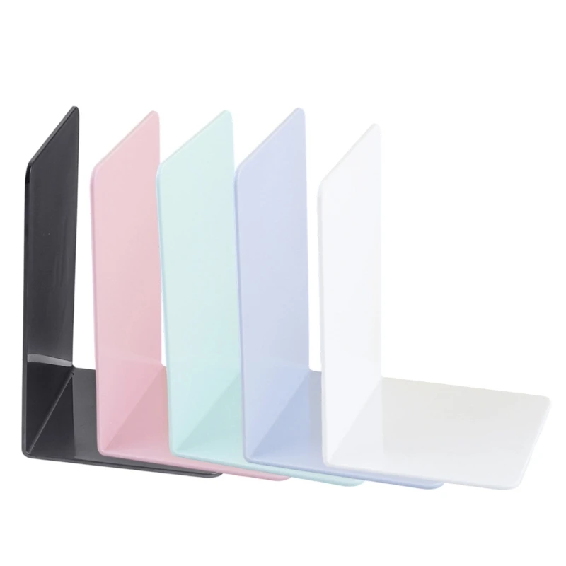 

W89C 4 Pcs Practical Bookends Acrylic Book Support L-Shape Book Holders Stand Shelf Decorative Bookends for Students