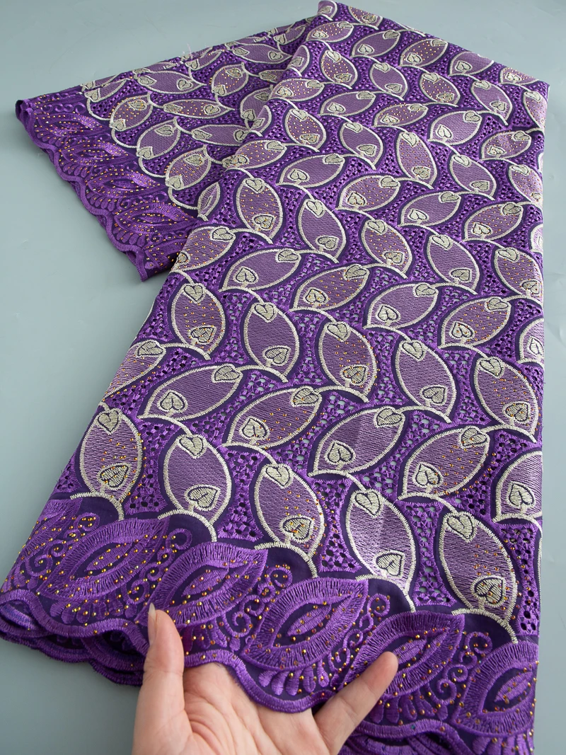 

African Nigerian Lace Fabric Party Dresses Embroidery Swiss Cotton Stones Lace Fabric For Sewing Women High Quality,5yards 4622