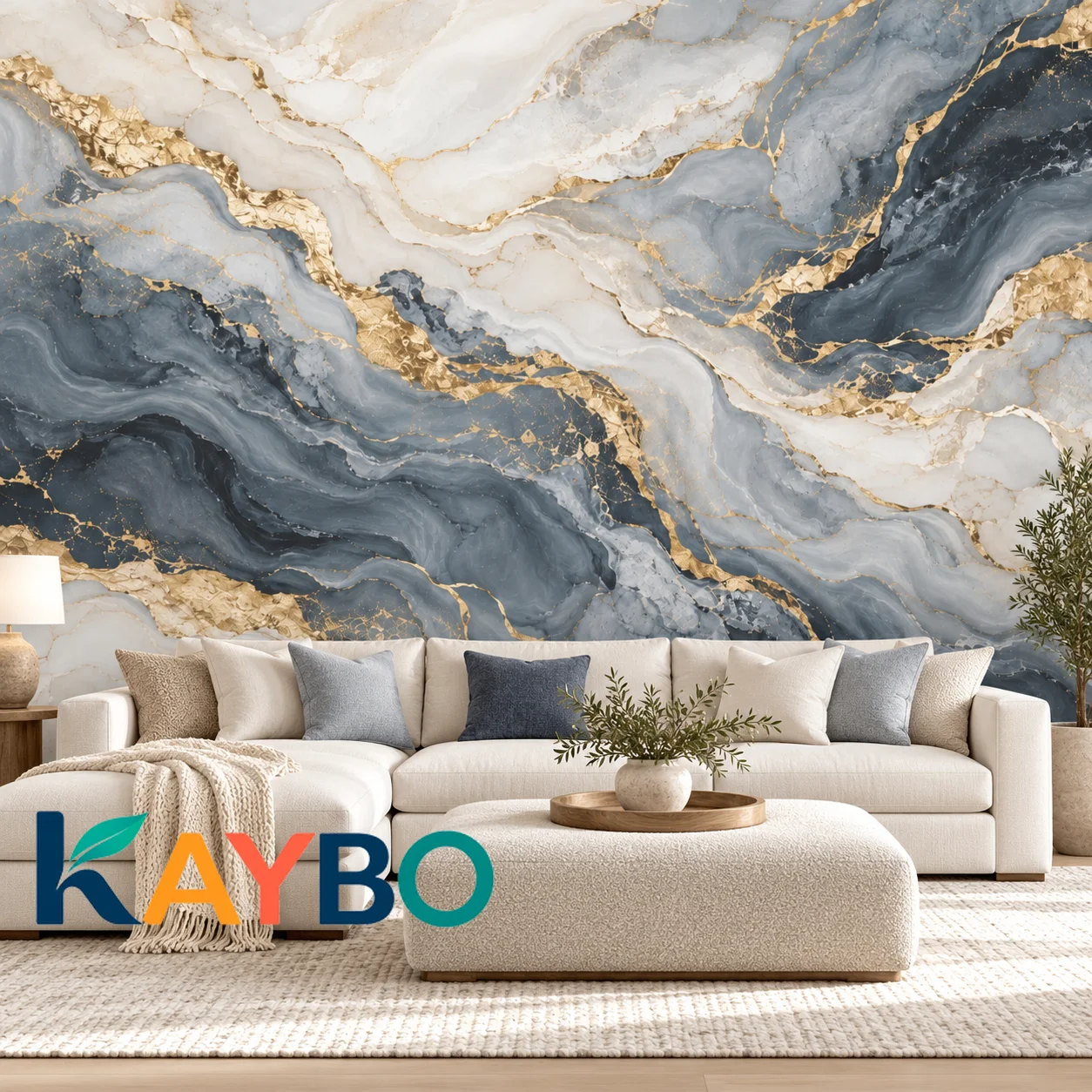 Marble Wall Mural Blue Gold Luxury Abstract Wallpaper Modern Stone Texture Non Self Adhesive Living Room Bedroom Home Wall Decor