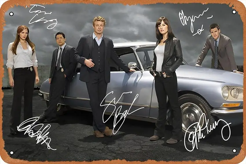 Mentalist Cast Pre Signed Photo Print Metal Tin Sign Vintage Chic Art Decoration Wall Art Print Poster Wall Decoration for Garag