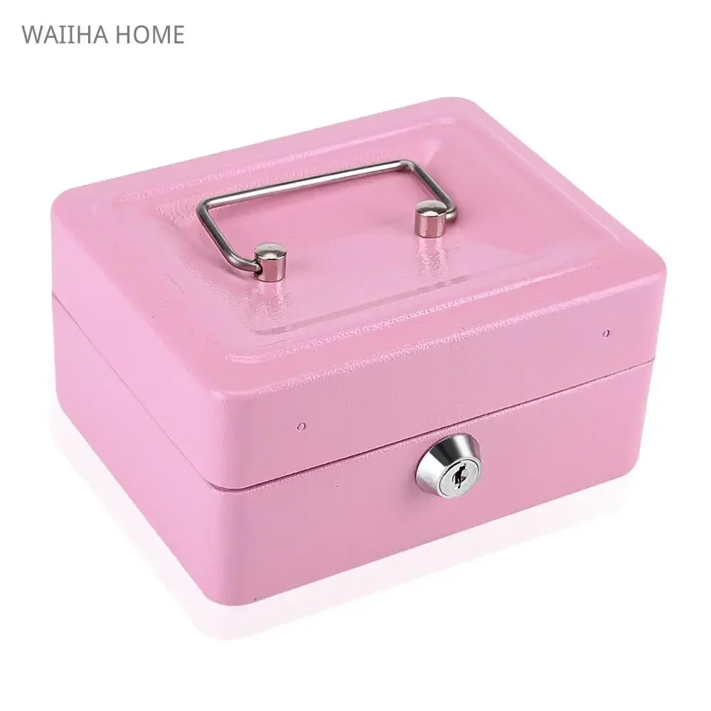 نمط صغير وردي محمول من الفولاذ قابل للقفل النقدية المال آمنة صندوق الأمان المال النقدية عملة تسجيل إدراج صينية تخزين درج أمين الصندوق