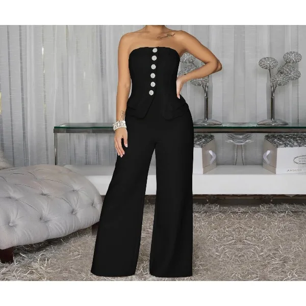 

Strapless Jumpsuit Woman New 2026 Spring and Autumn Fashion Single Breasted Strapless Casual Sleeveless Conjoined Pants Suit