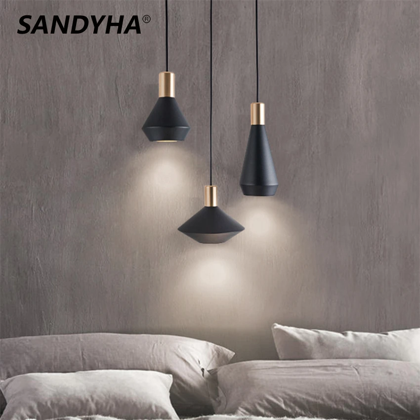 SANDYHA Black White Pendant Lights Lustres Para Sala De Jantar Lamp for Bedroom Lampe Chevet Hanglamp Salon Plafond Chandeliers