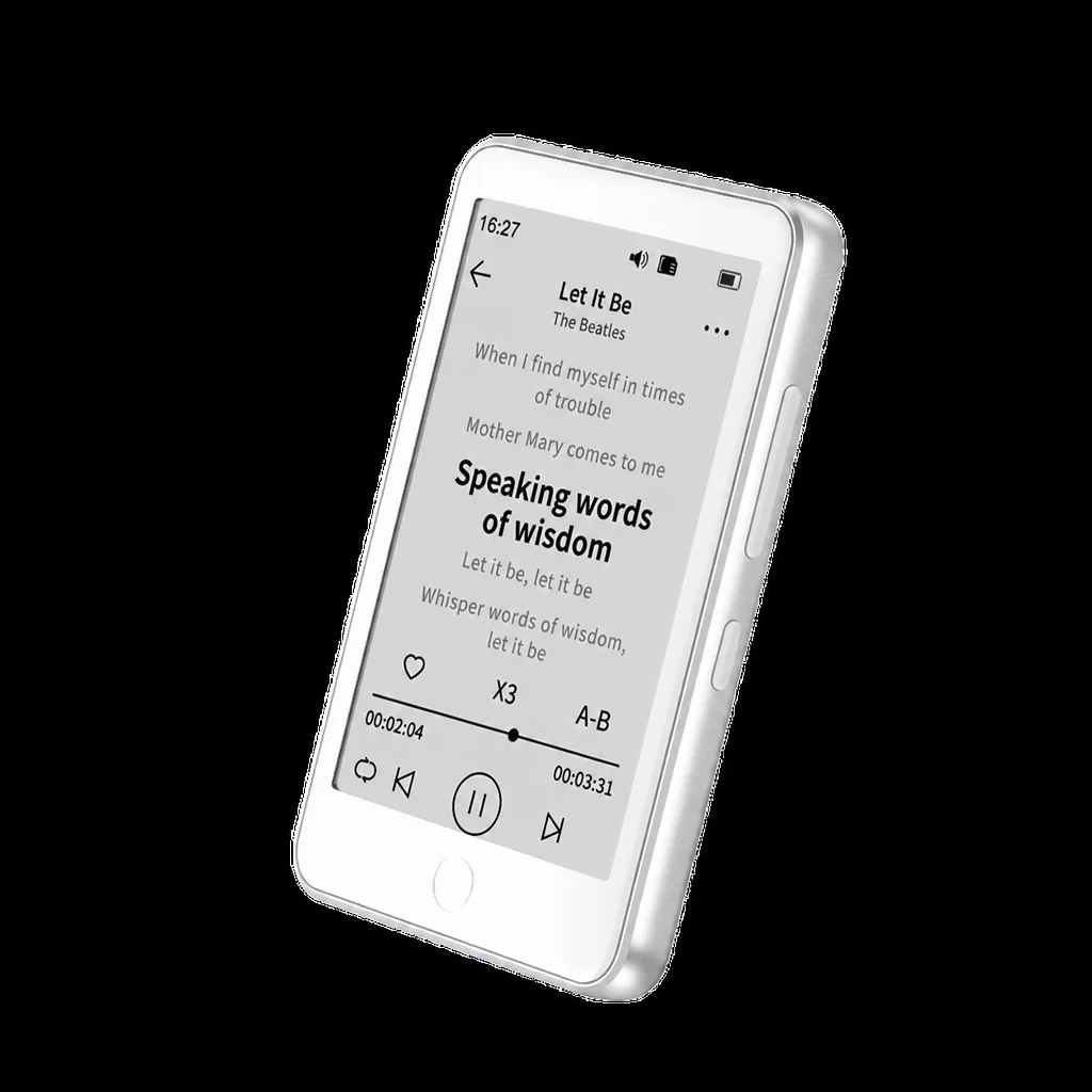 Mini MP3 Player with Bluetooth 5.3 E-Ink, EBook Reader, 3.5'' 75 Hours Battery Life, No Blue Light, Eye Protection Speakers 32GB