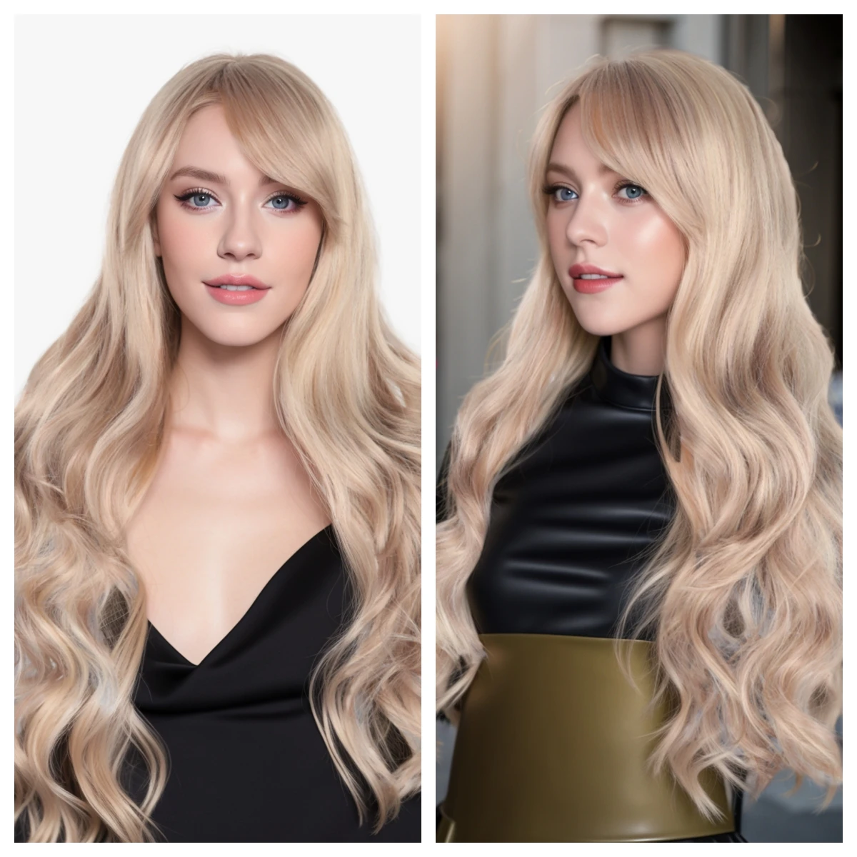 Women's Synthetic Wig Brown Blonde Long Wave Slant Bangs Sweet Suitable for Daily cosplay Styling Party Heat Resistant Wig