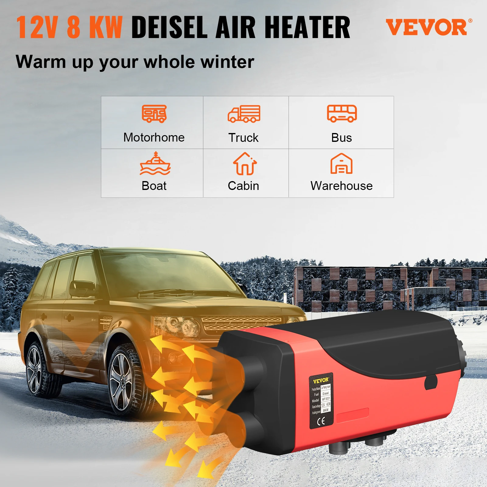 VEVOR 8KW 12V Diesel Air Heater with Silencer Remote Control 10 L Fuel Tank for Car RV SUV Trailer Truck Various Diesel Vehicles