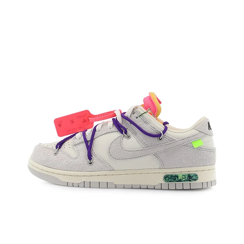 OFF WHITE X Nike Dunk Skateboard Shoes Unisex Low Top Gray/White DJ0950-101