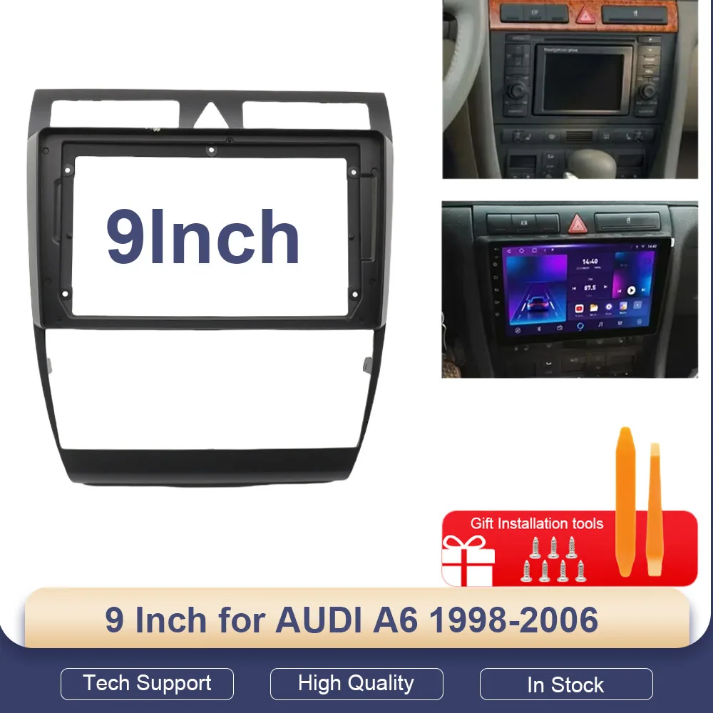 

9-дюймовый автомобильный радиоприемник для AUDI A6 1998-2006, MP5, GPS, Android, стереоплеер, 2 Din, головное устройство, навигационная панель, установка рамы приборной панели