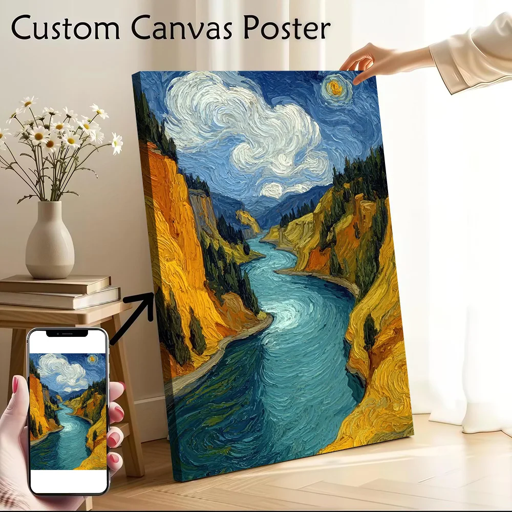 Van Gogh Style River Landscape Canvas Wall Arts Poster Customizable Pictures Printing for Room Decorative Picture Wand Deko Art
