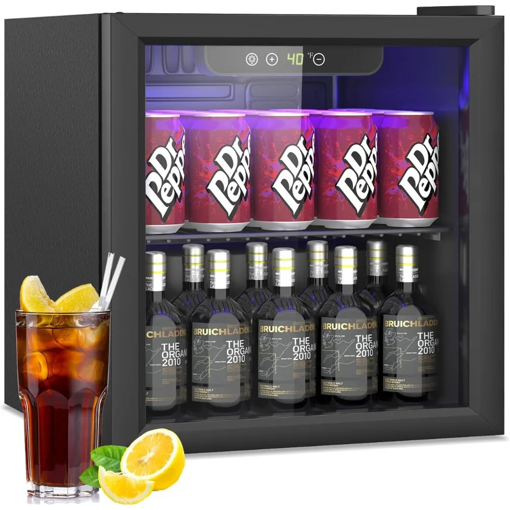 

Beverage Refrigerator, 1.3 Cu.ft 60 Can Mini Fridge With Glass Door and Digital Temperature Display, Refrigerator Display Case