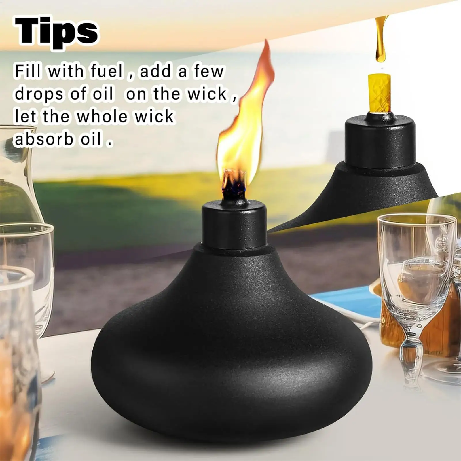 Antorcha de mesa de Metal, lámpara de llama recargable, antorcha de citronela para exteriores, linterna de mesa decorativa para jardín, sin combustible