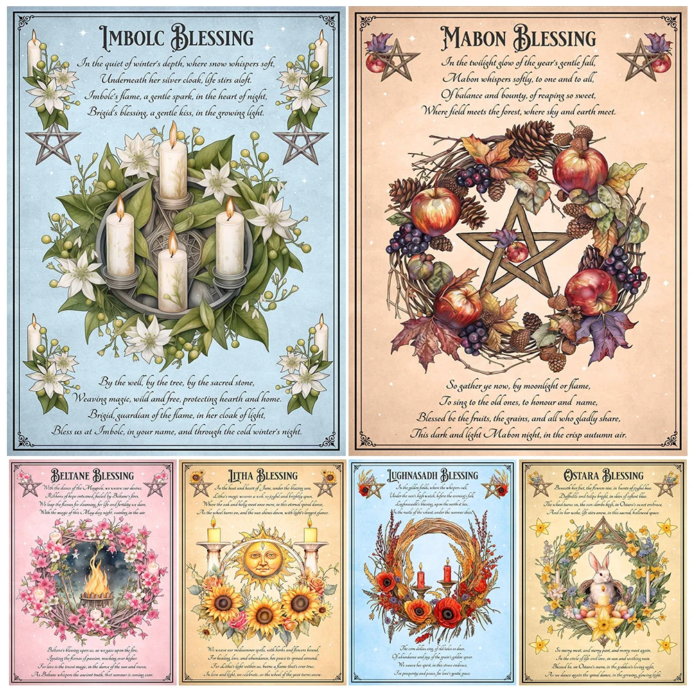 

Witch Almanac Book Of Shadows,Vintage Wall Art Canvas Print,Witch Altar And Witchcraft Art Poster Print,Sabbat Decor Unframed