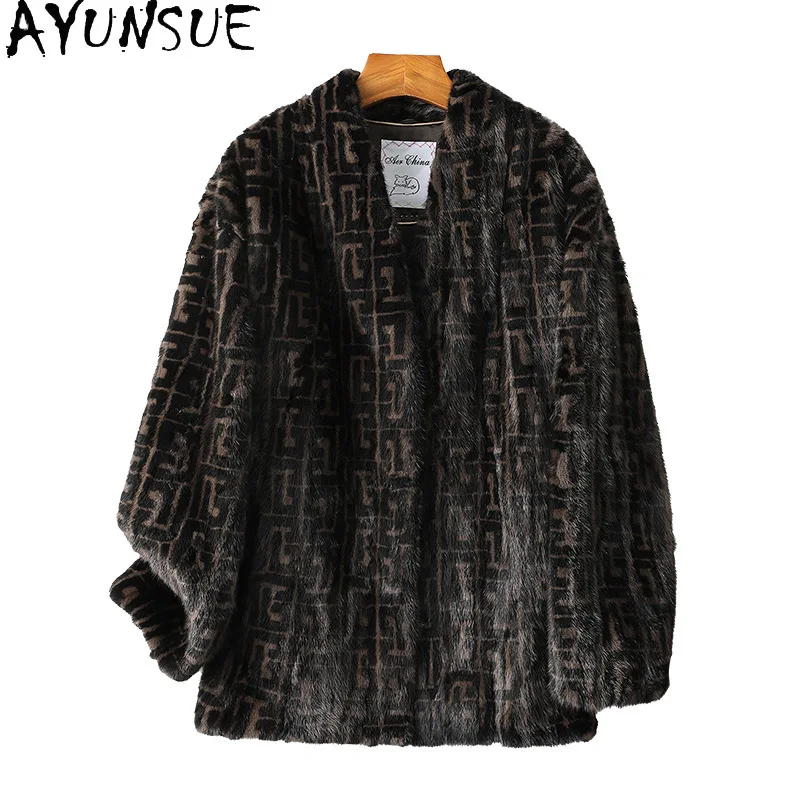

AYUNSUE Real Mink Fur Coat Women Real Fur Coats V-neck New in Outerwears Winter Jackets Womens Clothing 2025 Шуба Женская