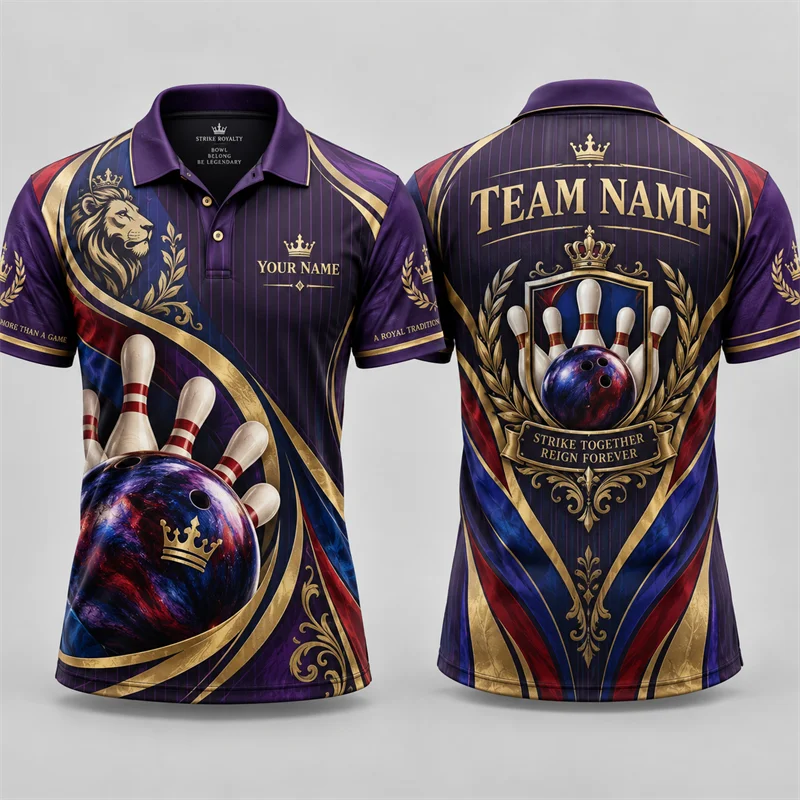 Custom Bowling Polo Shirt Personalized Name Team Name Colorful Graphic Short Sleeve Jersey League Tournament Sports Team Uniform