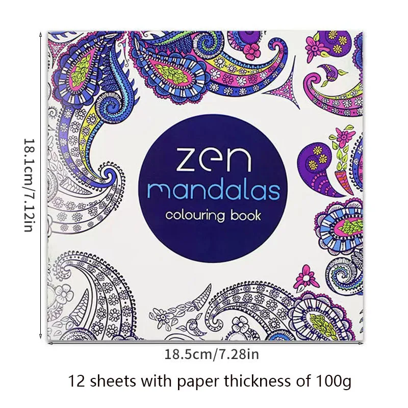24 Pages Small Size 18.5*18.5cm Mandalas Coloring Book For Adults Children Relieve Stress Kill Time Secret Garden Graffiti Book