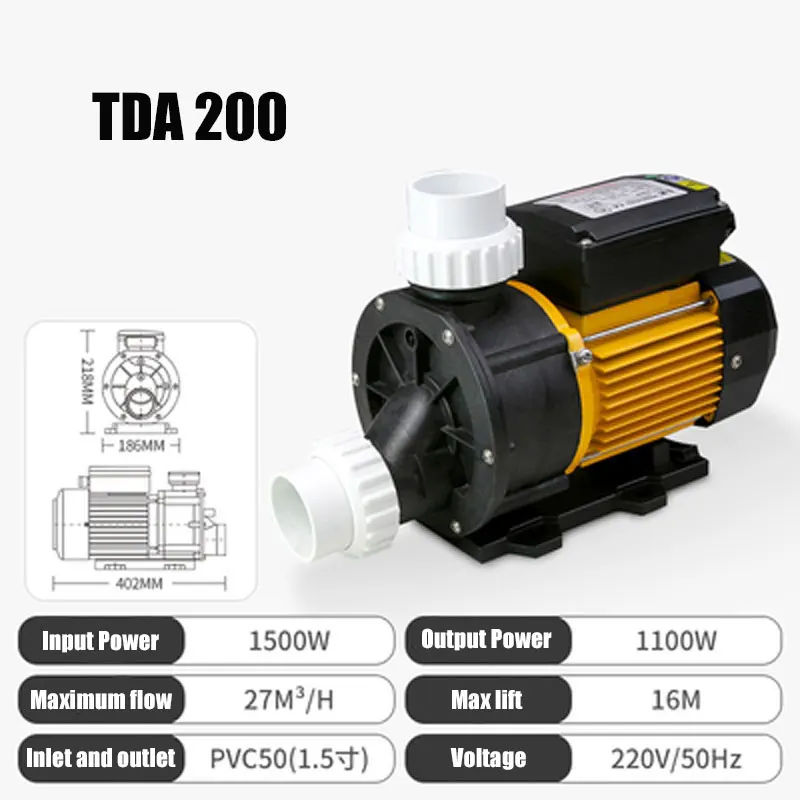 

TDA200 Water Circulation Pump 1500W 220V PVC50 Electrical Spa Pool Bathtub Pumping Tools for Filtration Water Supply and Farming