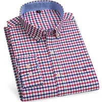 Camisas de algodón Oxford a cuadros informales y versátiles para hombre, con un solo bolsillo, manga larga, ajuste estándar, con botones, a rayas de guingán, 7XL, 6XL
