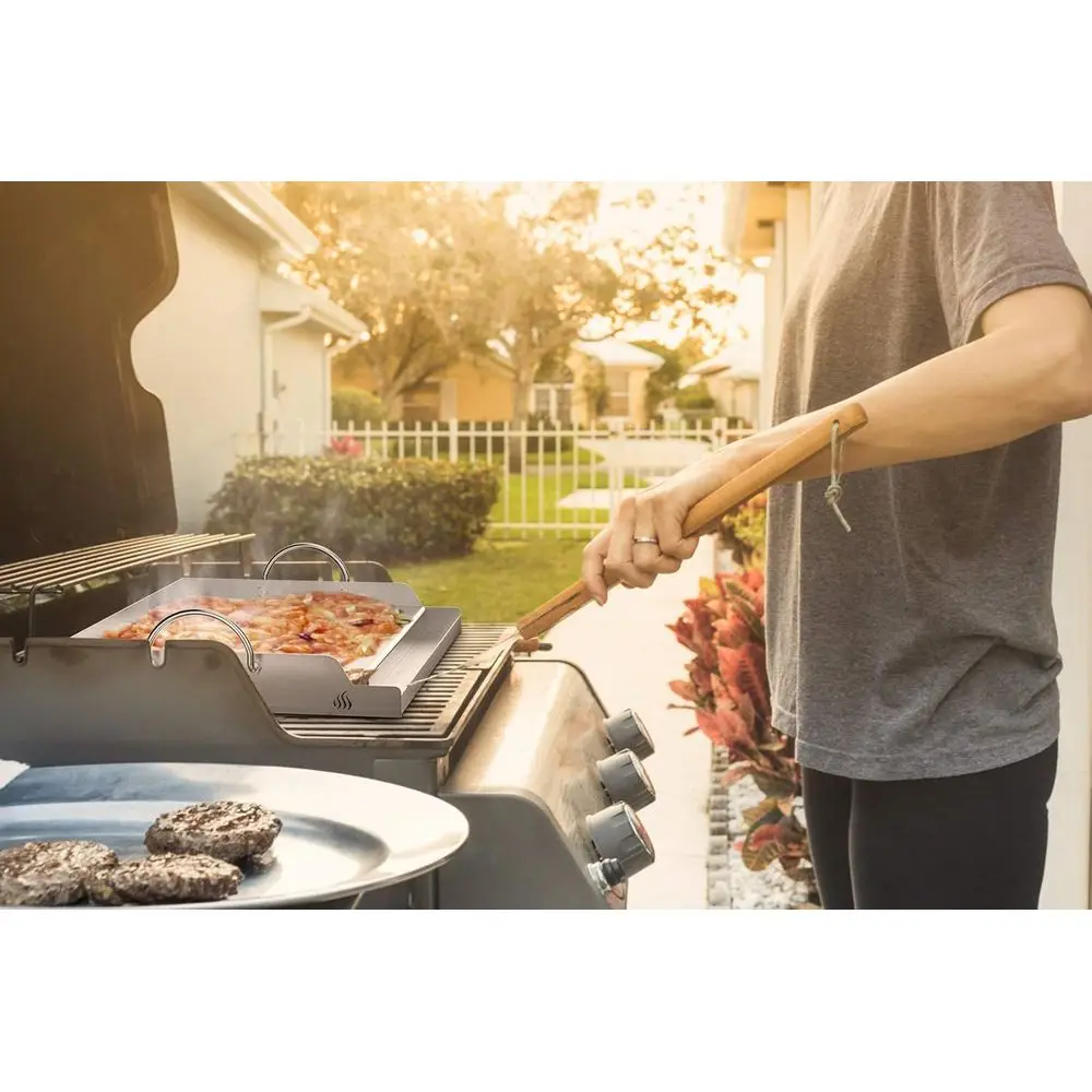 Universal 23x16 Stainless Steel Griddle with Grease Channel for Gas/Charcoal Grills, Tailgating, Camping
