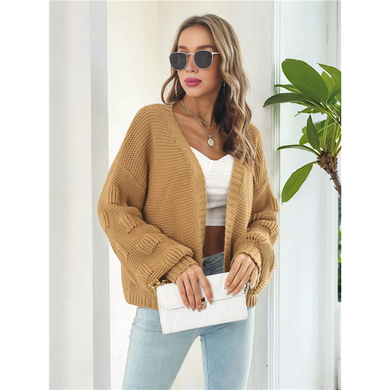 أزياء نسائية - سترات كاجوال كبيرة الحجم مفتوحة من الأمام وأكمام طويلة معاطف خارجية منسوجة مكتنزة