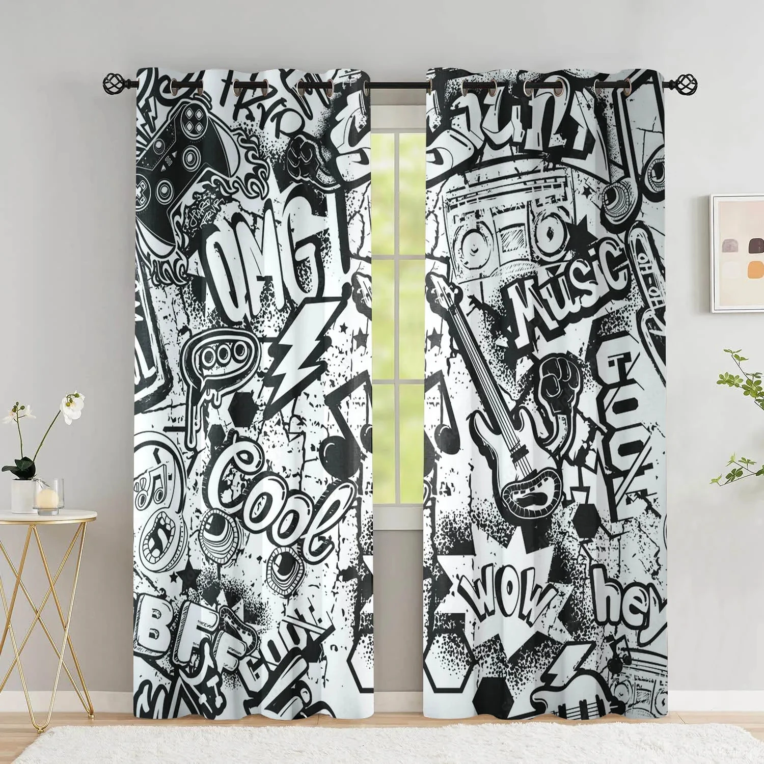 Cartoon Gamepad High Blackout Curtains for The Bedroom Graffiti Words Video Games Window Drapes Game Players Living Room Decor