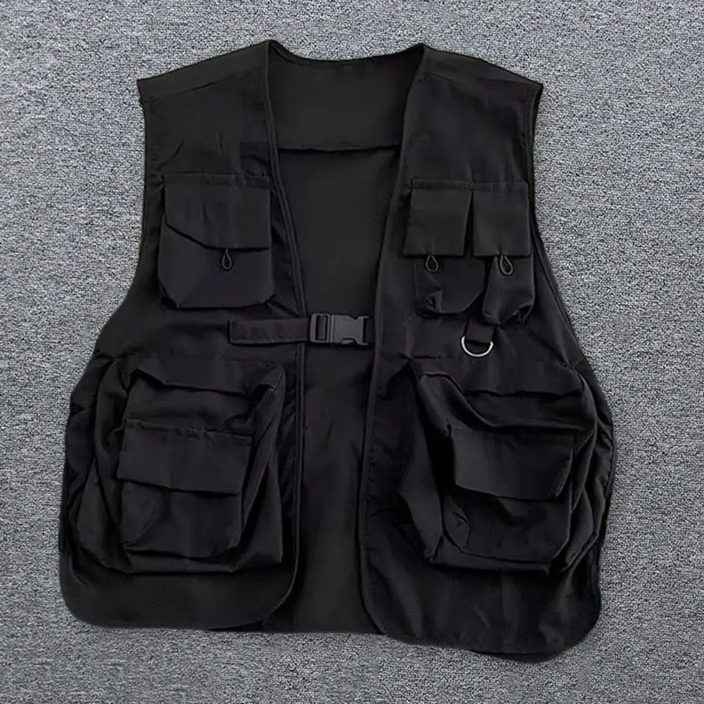 Men Vest Streetwear Cargo Waistcoat Unisex Hip Hop Style Vest with Multi Pockets Buckle Closure for Women Men Men Vest Jacket