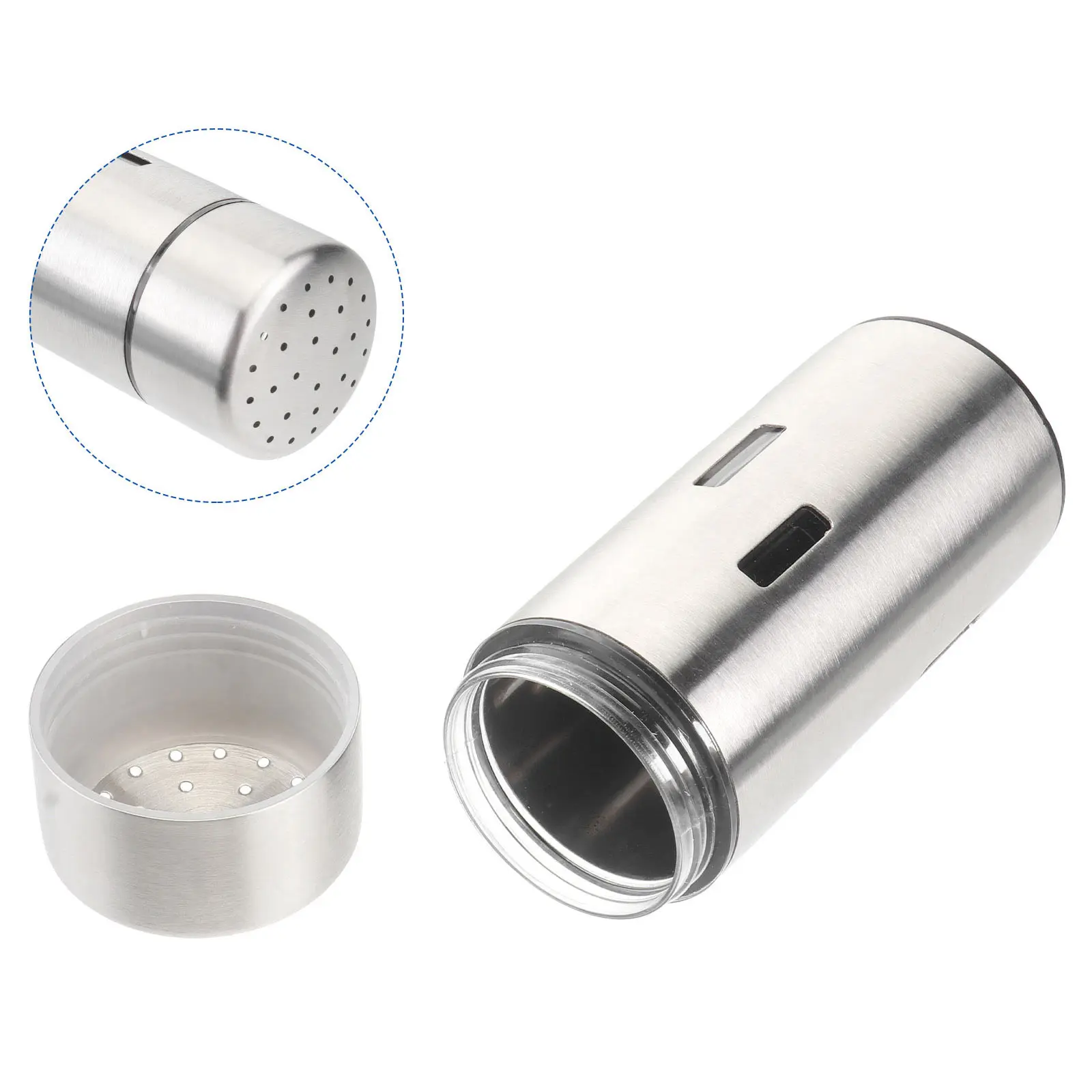 

2pcs Salt Pepper Jars Stainless Steel Spice Storage Powder Shaker Compact Kitchen Tool Food Grade Safe Easy Wash Fine Mesh